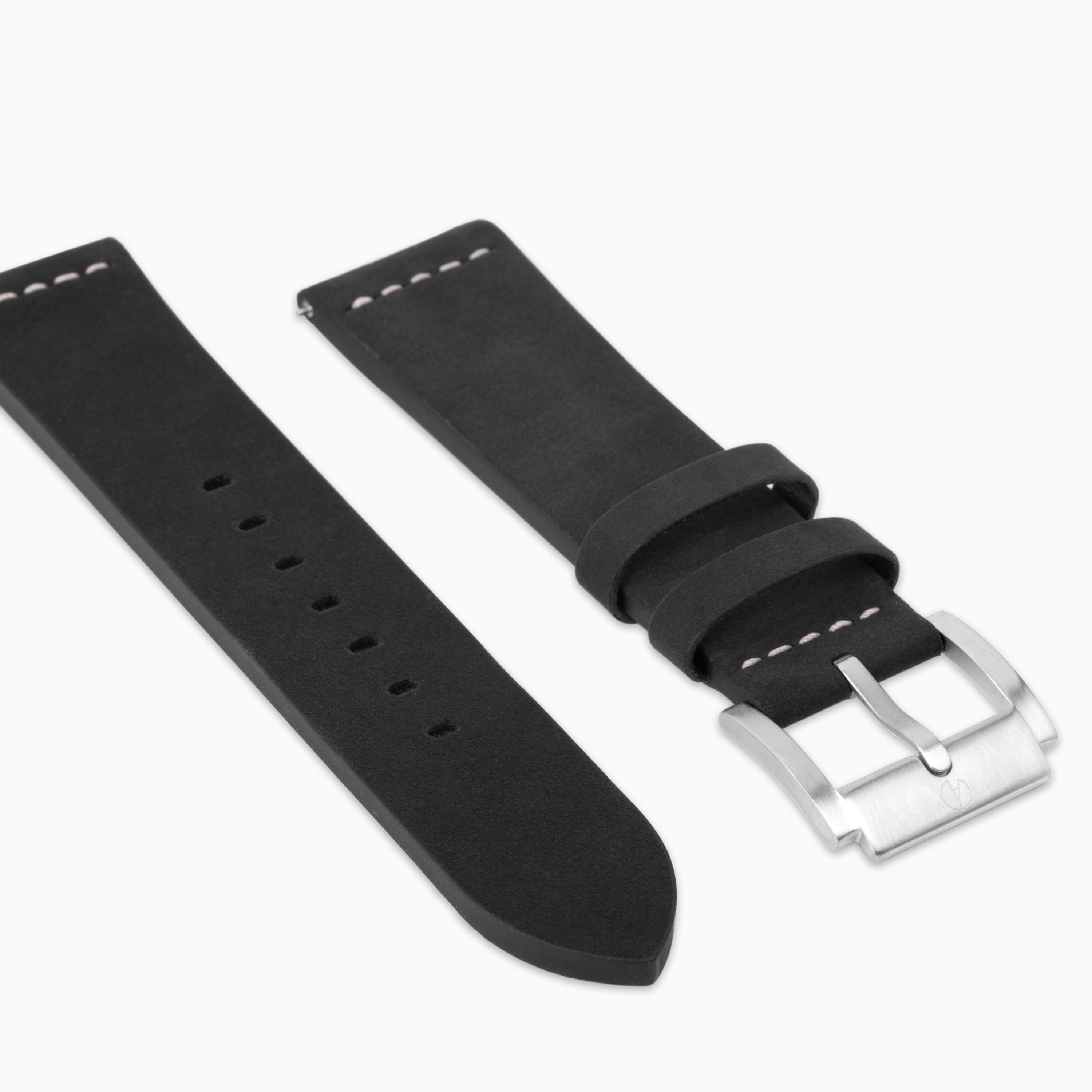 Aviation Men's Black Leather 22mm Strap